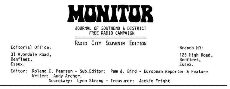 MONITOR, JOURNAL OF SOUTHEND & DISTRICT FREE RADIO CAMPAIGN, Radio City Souvenir Edition